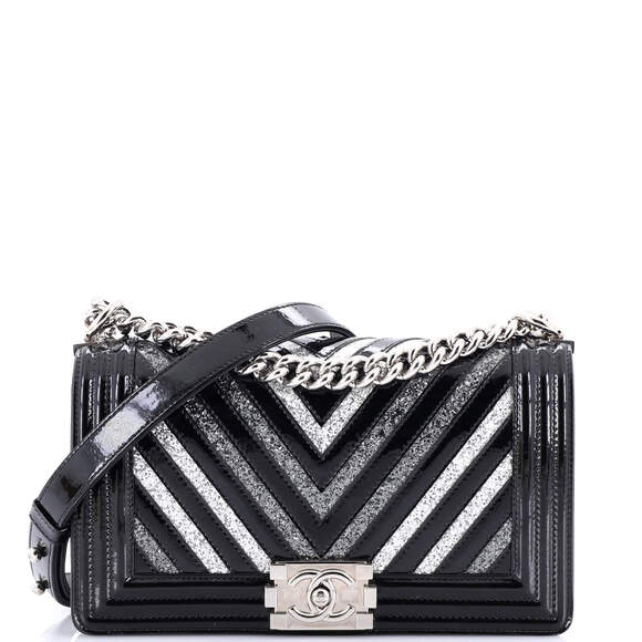 Chanel Boy Flap Bag Chevron Patent With #176690C26 - Picture 1 of 7